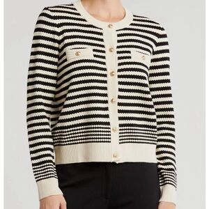 Adrianna Papell Black and Cream Striped Cardigan NWT